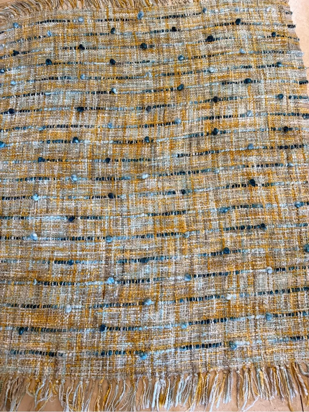 2 Loloi Chunky Knit Woven Throw Blankets Teal Blue Gold Yellow Gray Fringe